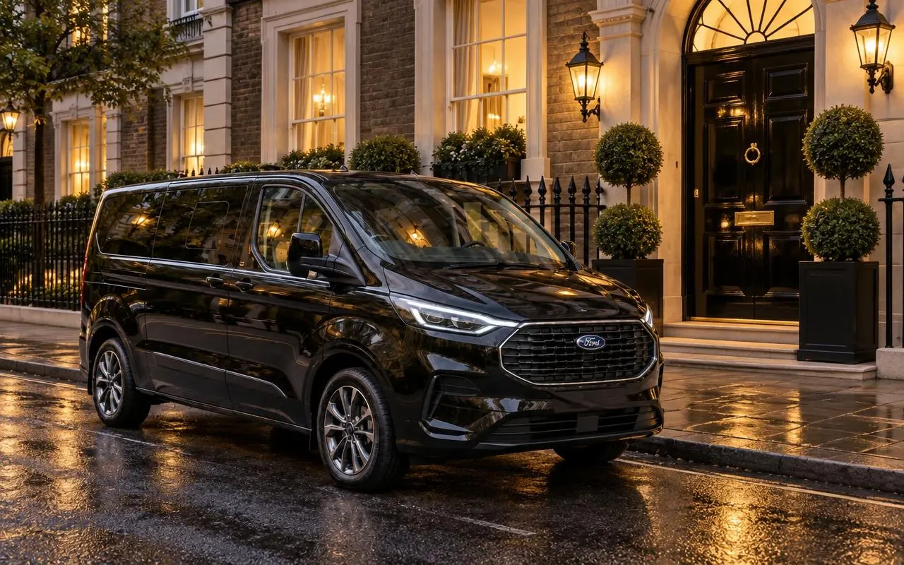 Black Ford Tourneo Custom — private clients with Pearl & Co Executive Travel